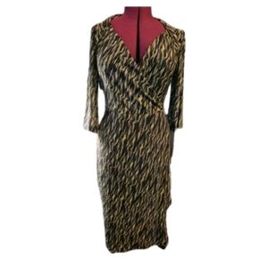 Jones New York Wrap Dress | Lime Green Black White Print | Size L